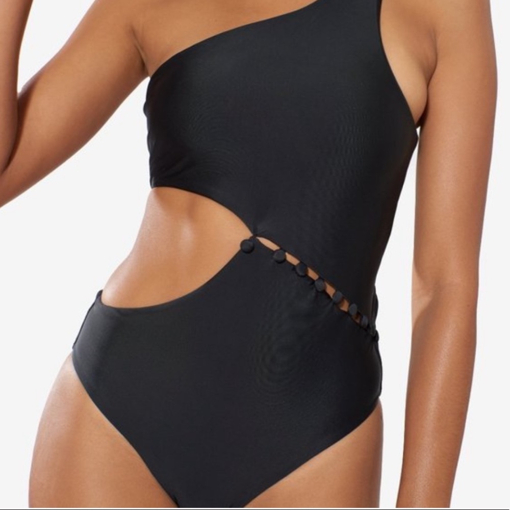Red Carter Black One-Shoulder Cutout One-Piece Swimsuit